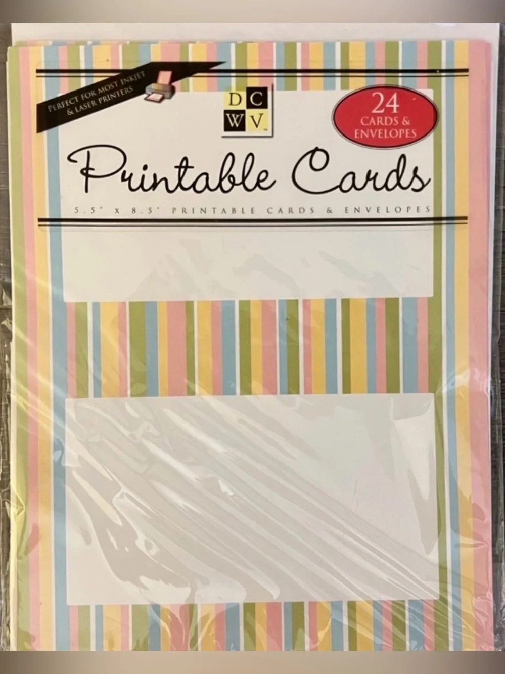 💞 New 24-pack Multicolor Pastel Stripe Printable Card and Envelope Kit